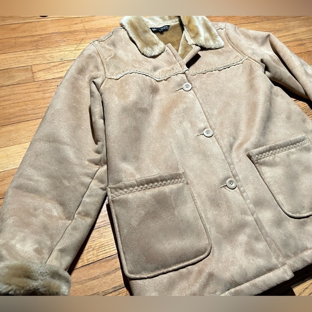 Faux Suede Shearling Lined Tan Jacket Medium/Small - Picture 3 of 7